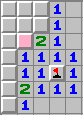 The 1 in the corner is already touching a mine. The pink square is not a mine.