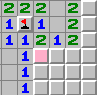 The 1 in the corner is already touching a mine. The pink square is not a mine.
