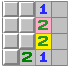 The pink 2 touches three squares and cannot be solved. The yellow 2 touches two squares and can be solved.