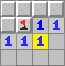 The 1 on the corner touches 1 square so it must be a mine. The 1 on the corner touches 1 square so it must be a mine.