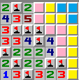 The pink squares are 50:50 guesses so the yellow squares will contain numbers. A NF player should guess a blue square.